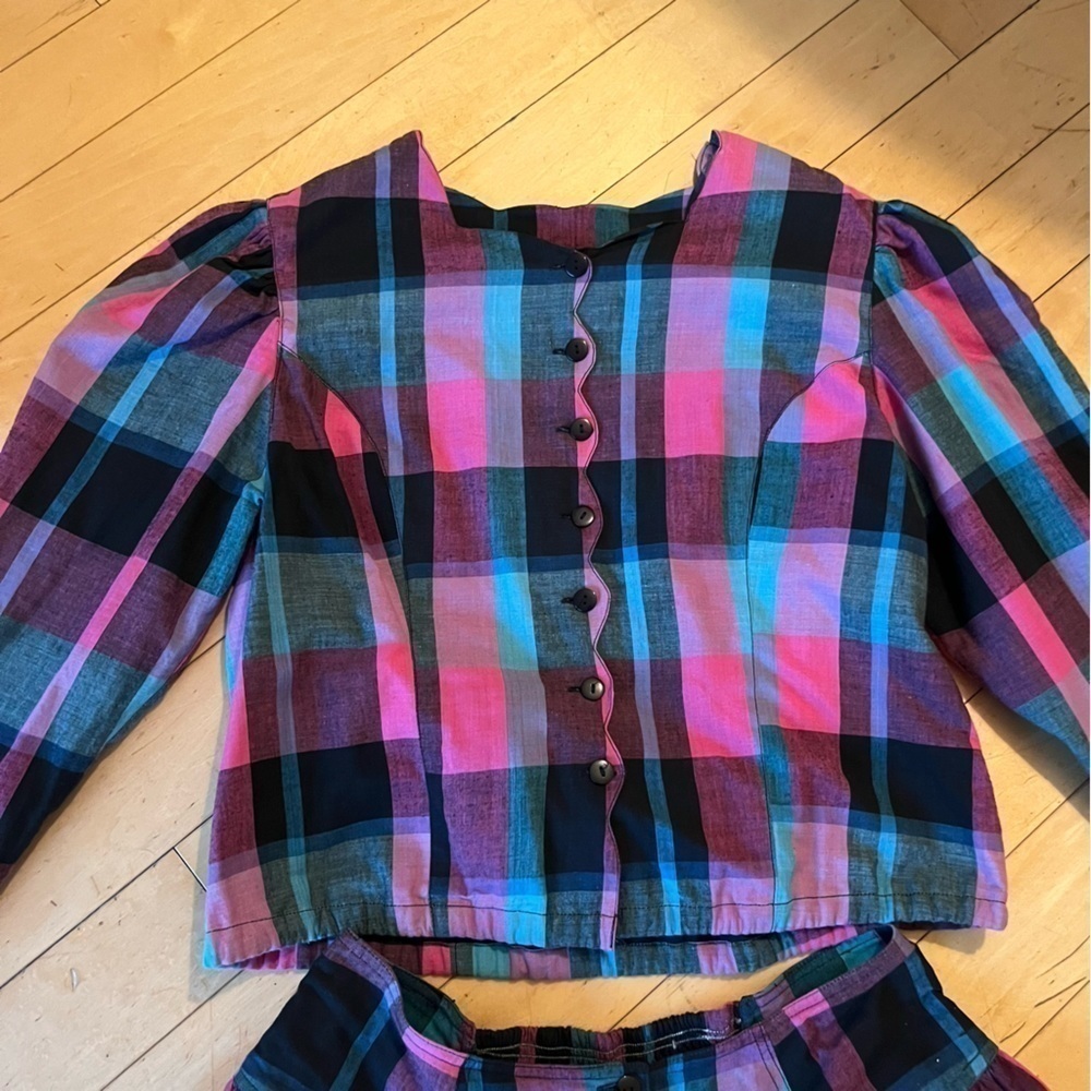 Vintage The Cotton Collection Matching Checkered Long Sleeve Blouse & Sk… - Picture 3 of 16